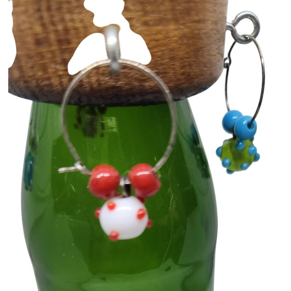 Wine Glass Charms Hand blown Glass Beads Handcrafted Wooden With Beaded Accents