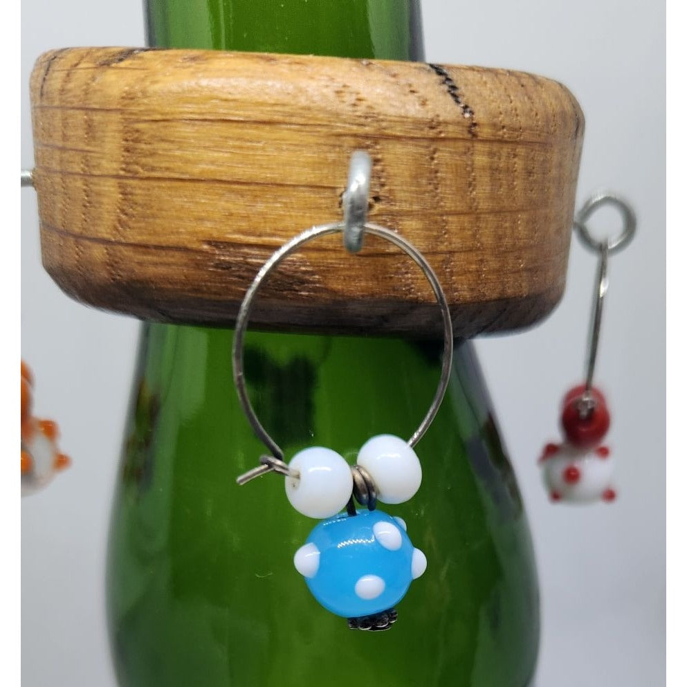 Wine Glass Charms Hand blown Glass Beads Handcrafted Wooden With Beaded Accents