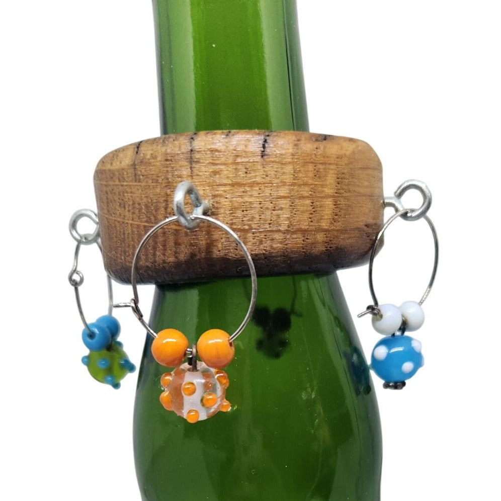 Wine Glass Charms Hand blown Glass Beads Handcrafted Wooden With Beaded Accents