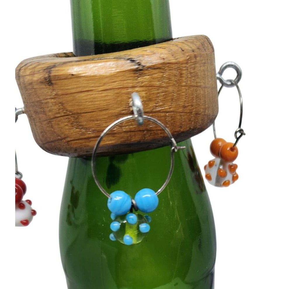 Wine Glass Charms Hand blown Glass Beads Handcrafted Wooden With Beaded Accents