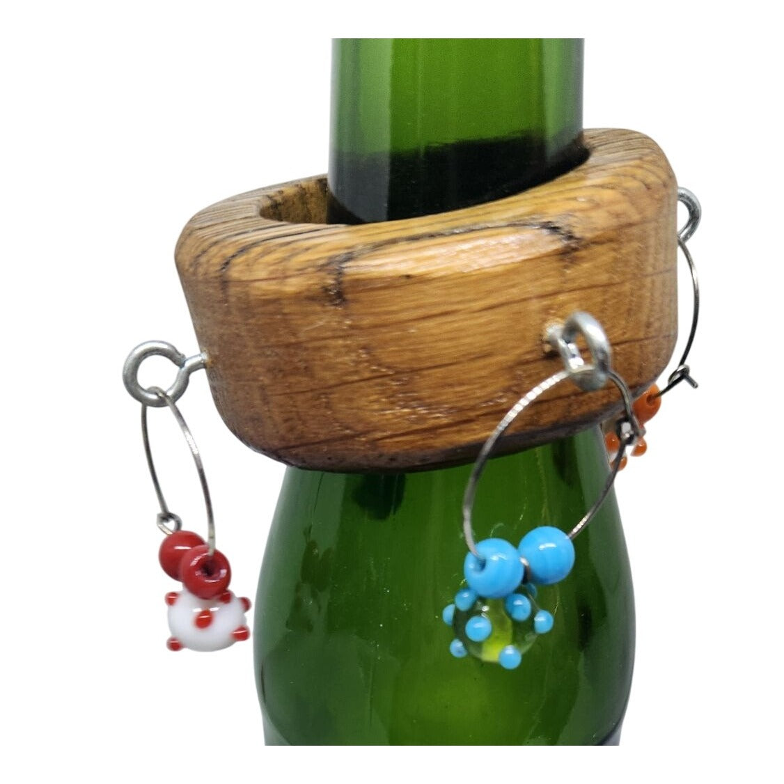 Wine Glass Charms Hand blown Glass Beads Handcrafted Wooden With Beaded Accents