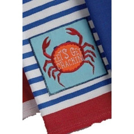 Kitchen Towel Design Imports Crab "Let's Get Crackin" Striped 100% Cotton 18 x 28"