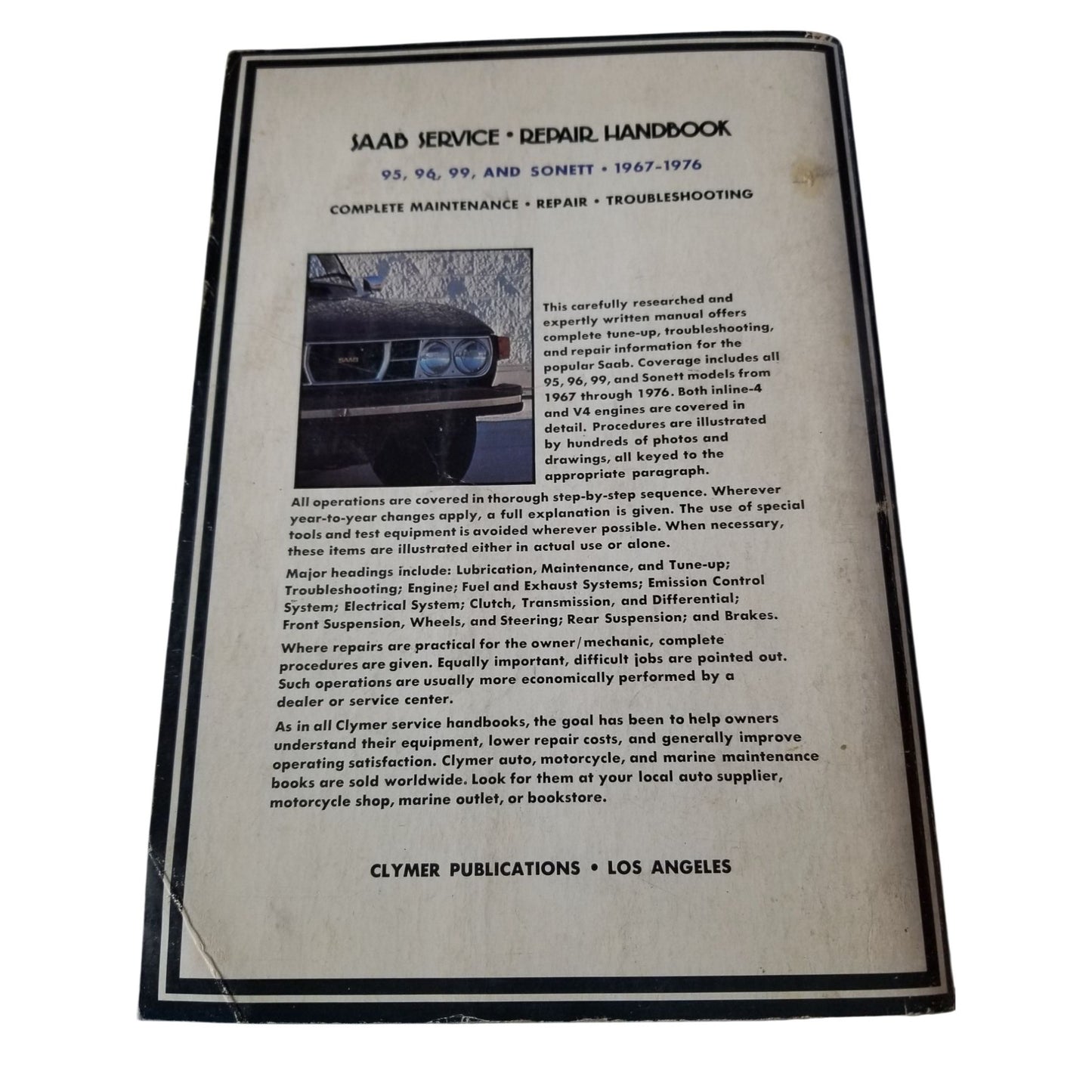 Book Saab 1967 - 1976 Service Repair Handbook Clymer