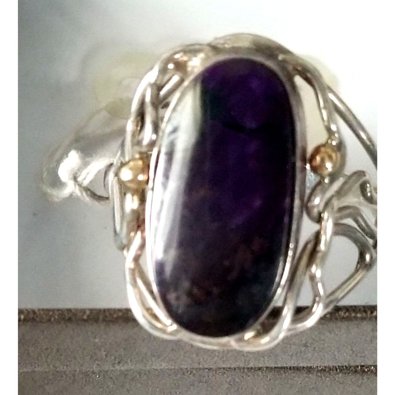 Ring Band Open Silver Sugalite 2 cm wide  Size 10 1/2  7.1 gr 35.5 ct 3.5 cm x 2.5 cm  Jerry Fran Harr