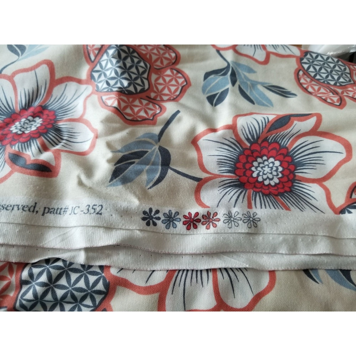 Material White Jules & Coco Fabric Flowers Orange  Red Green  Brown Green Leaves 44" x 72"  Cotton  2 Yrd Craft Clothing  Joann