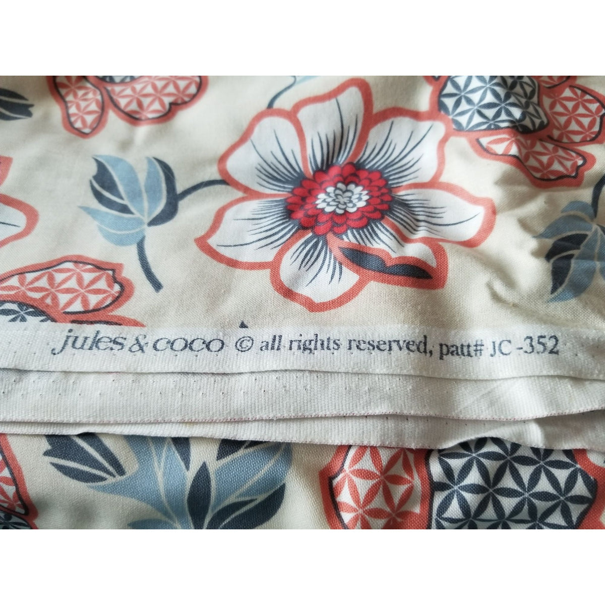 Material White Jules & Coco Fabric Flowers Orange  Red Green  Brown Green Leaves 44" x 72"  Cotton  2 Yrd Craft Clothing  Joann