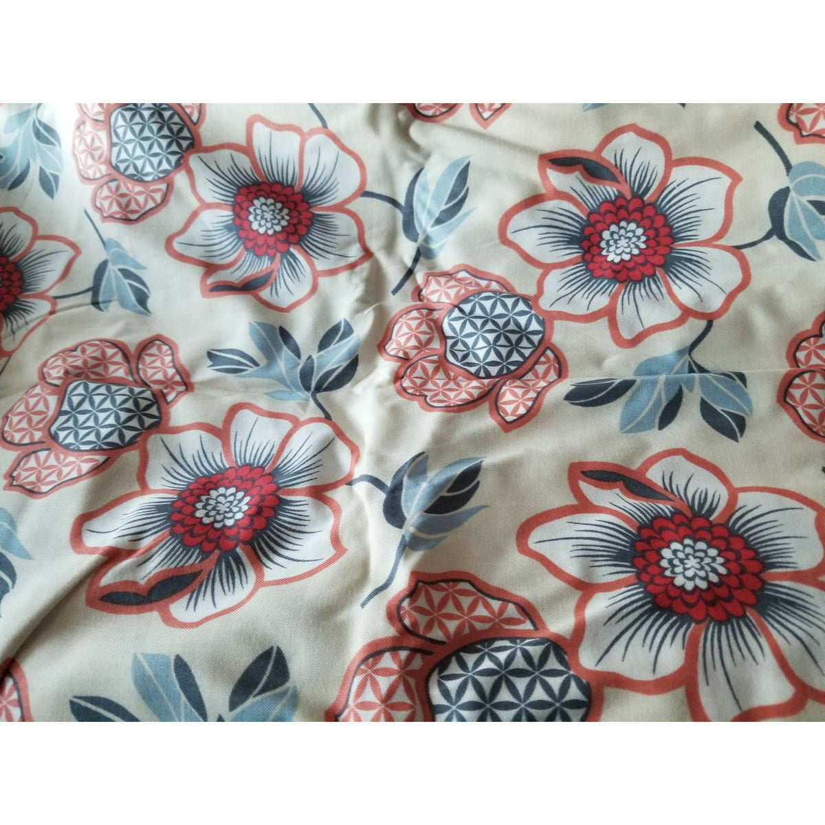 Material White Jules & Coco Fabric Flowers Orange  Red Green  Brown Green Leaves 44" x 72"  Cotton  2 Yrd Craft Clothing  Joann