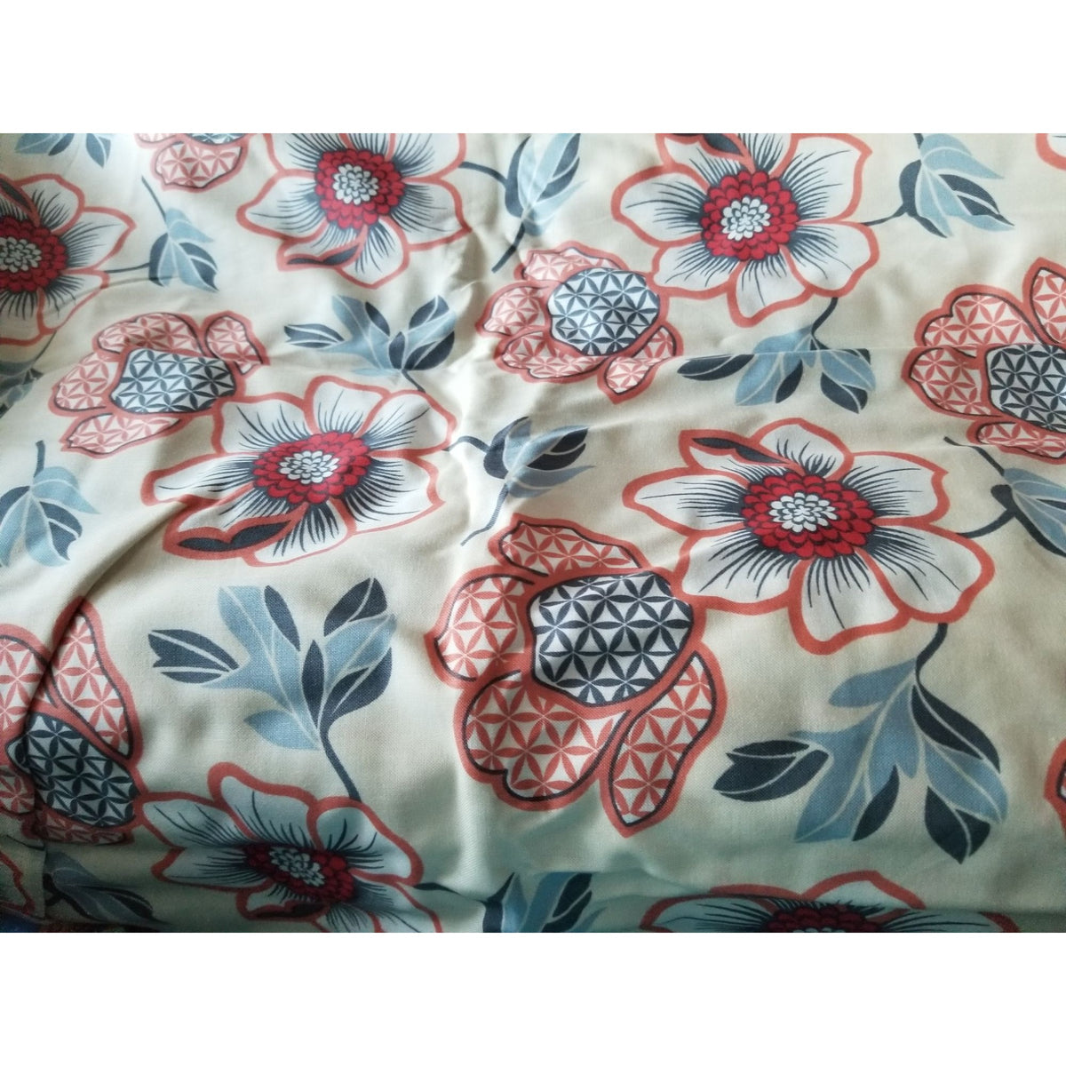 Material White Jules & Coco Fabric Flowers Orange  Red Green  Brown Green Leaves 44" x 72"  Cotton  2 Yrd Craft Clothing  Joann