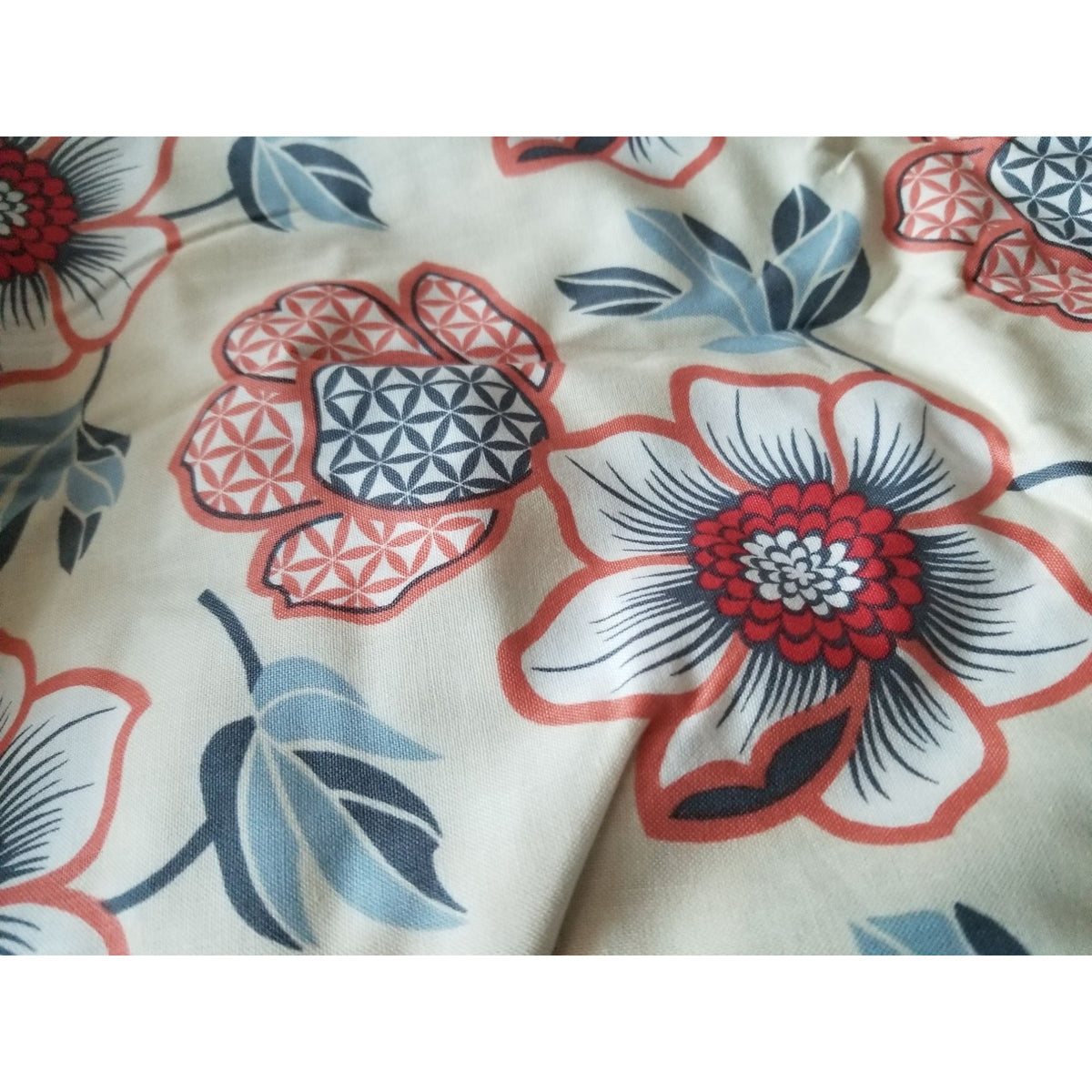 Material White Jules & Coco Fabric Flowers Orange  Red Green  Brown Green Leaves 44" x 72"  Cotton  2 Yrd Craft Clothing  Joann