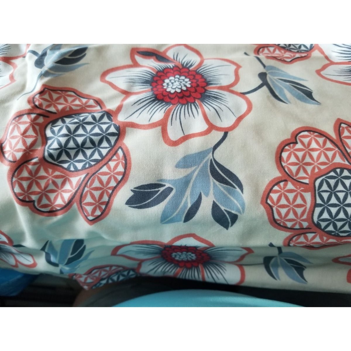 Material White Jules & Coco Fabric Flowers Orange  Red Green  Brown Green Leaves 44" x 72"  Cotton  2 Yrd Craft Clothing  Joann