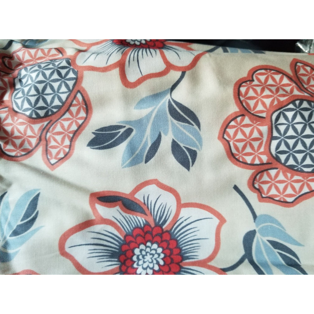 Material White Jules & Coco Fabric Flowers Orange  Red Green  Brown Green Leaves 44" x 72"  Cotton  2 Yrd Craft Clothing  Joann