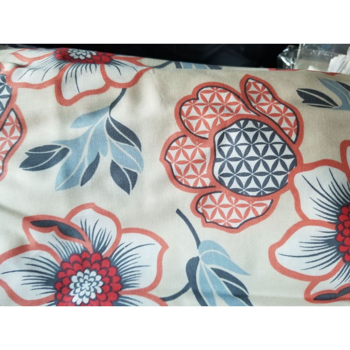 Material White Jules & Coco Fabric Flowers Orange  Red Green  Brown Green Leaves 44" x 72"  Cotton  2 Yrd Craft Clothing  Joann