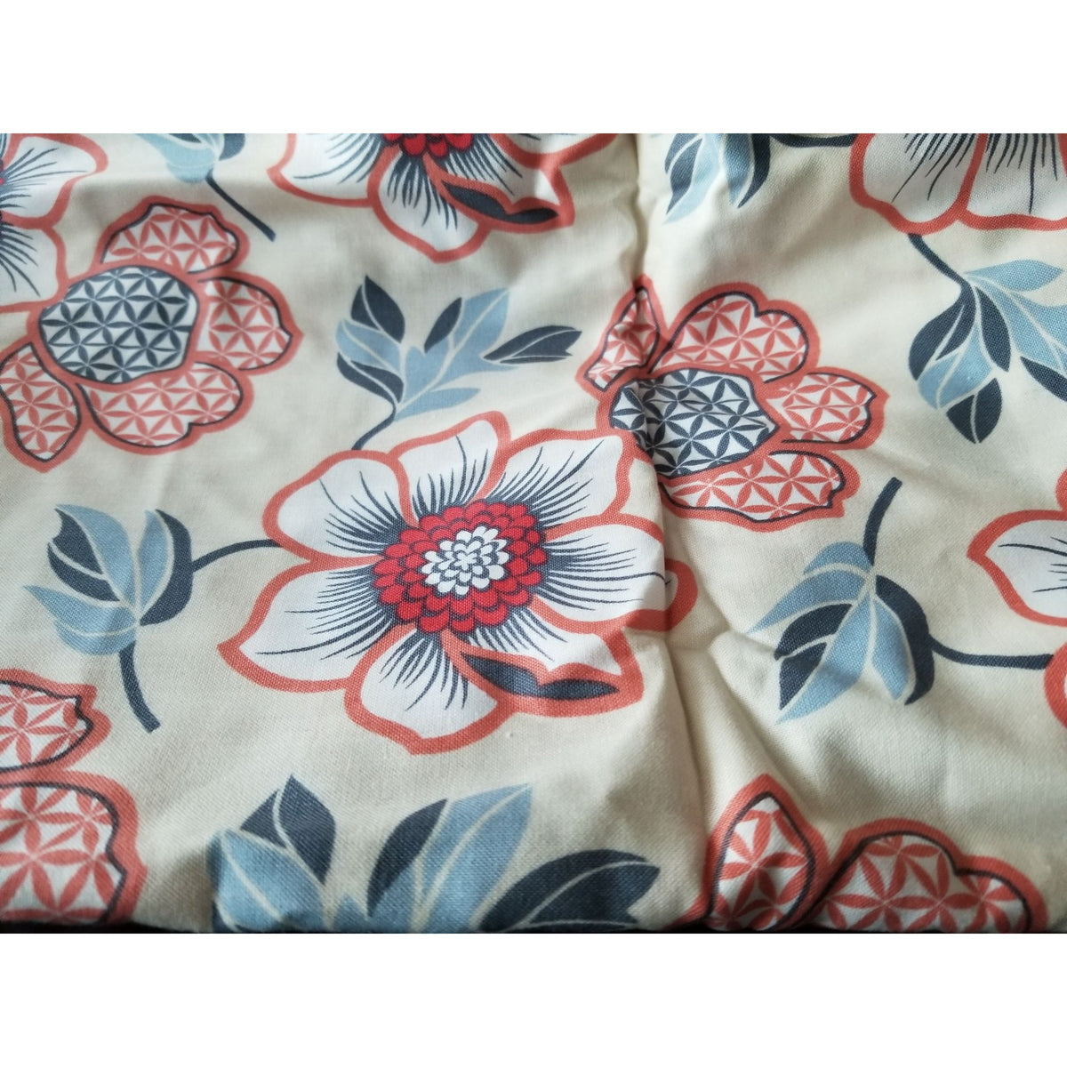 Material White Jules & Coco Fabric Flowers Orange  Red Green  Brown Green Leaves 44" x 72"  Cotton  2 Yrd Craft Clothing  Joann