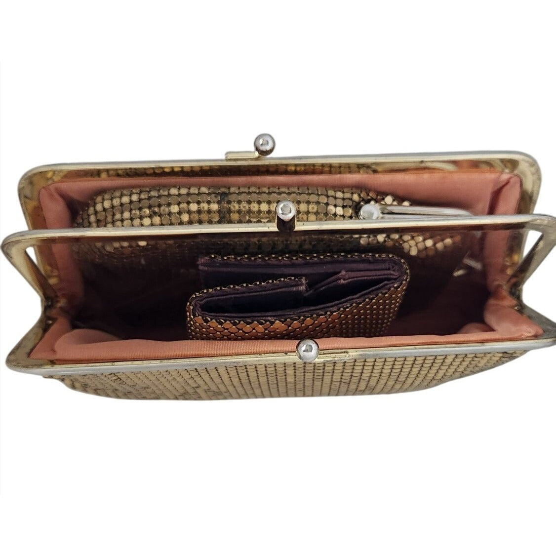 Purse 3 piece set  Whiting & Davis Vintage Gold Mesh Bag Change Purse Money ,Cigarette Case