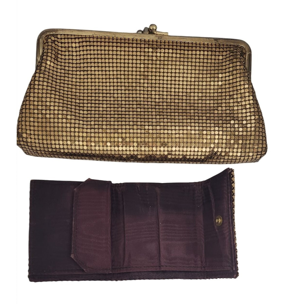 Purse 3 piece set  Whiting & Davis Vintage Gold Mesh Bag Change Purse Money ,Cigarette Case