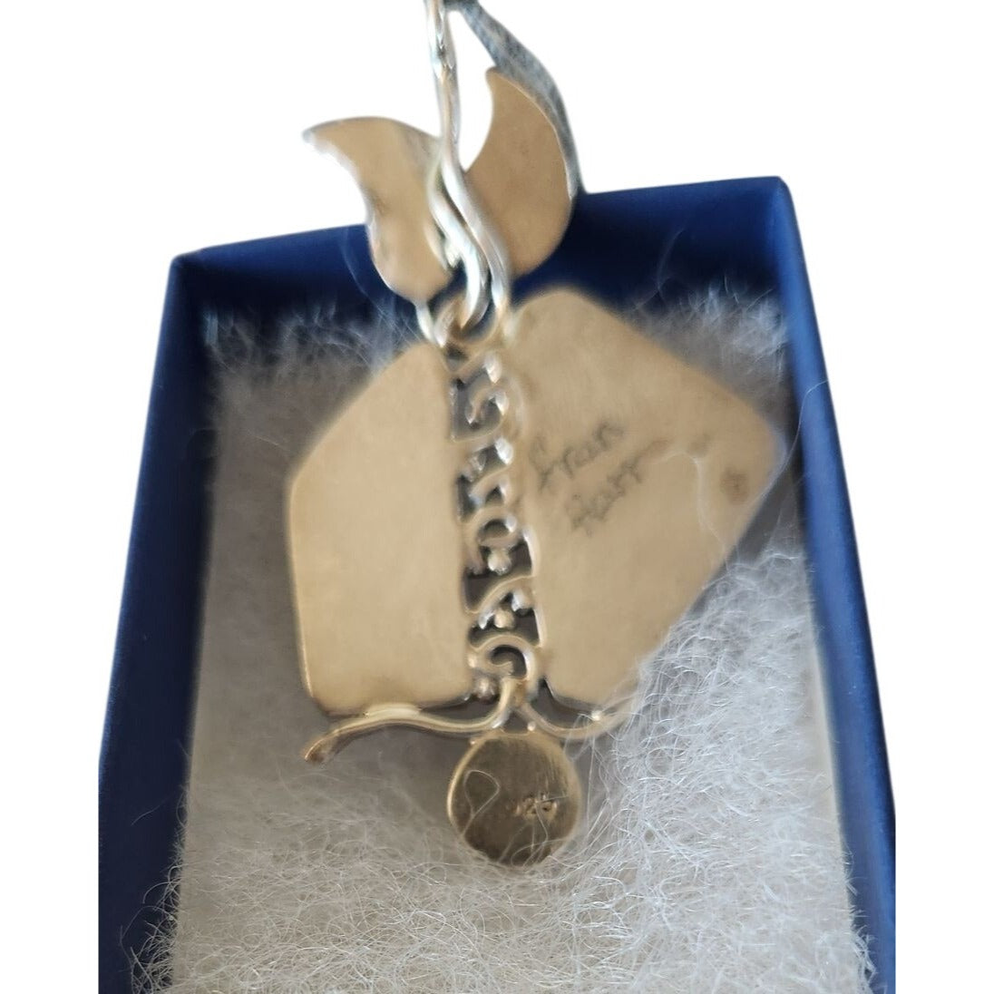 Pendant Lapis Natural Pearl 8 mm  2 Leaves 15 x 8 mm Gold Accents Silver 11.6 Gr