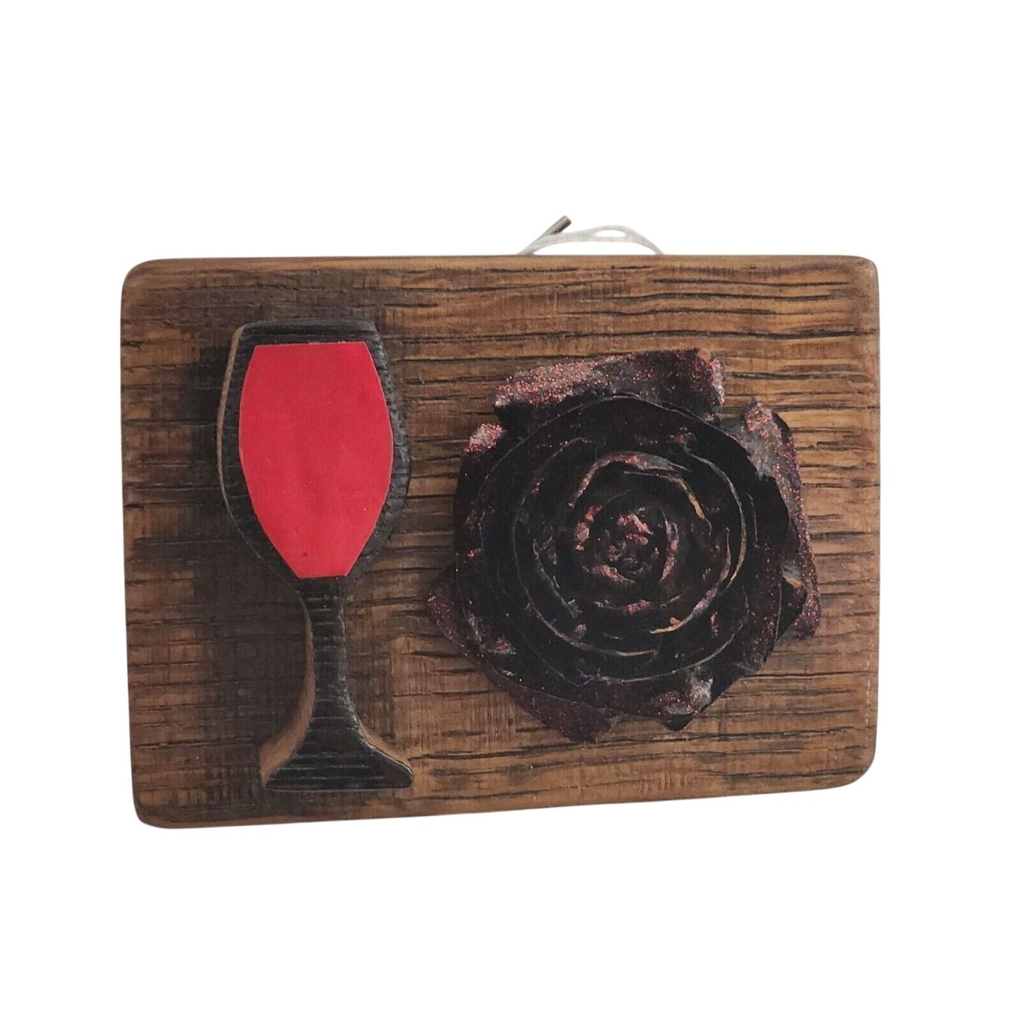 Wood Wine Barrel Wood Sign Champagne Glass Painted Rose Wine Stave Stained Hanger