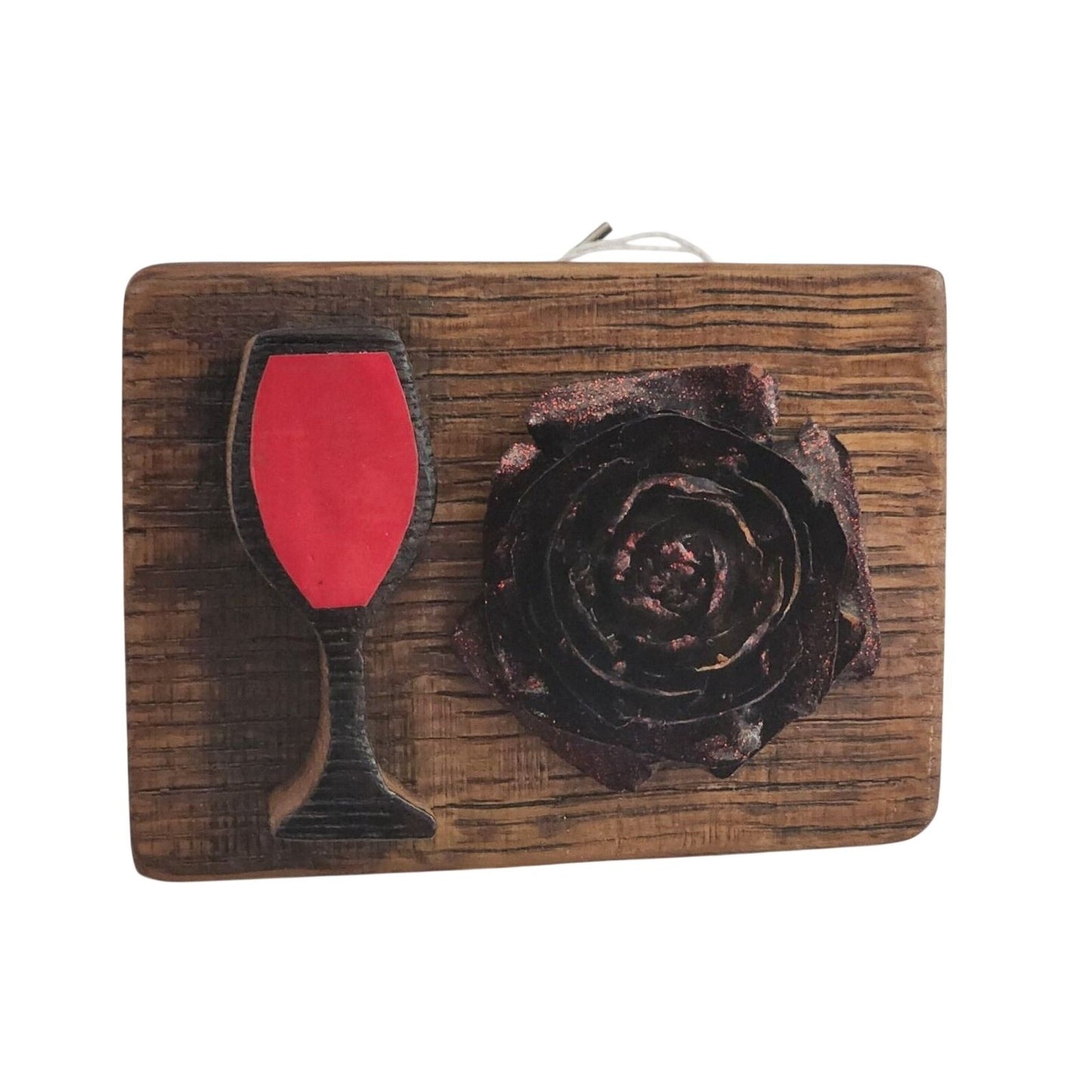 Wood Wine Barrel Wood Sign Champagne Glass Painted Rose Wine Stave Stained Hanger