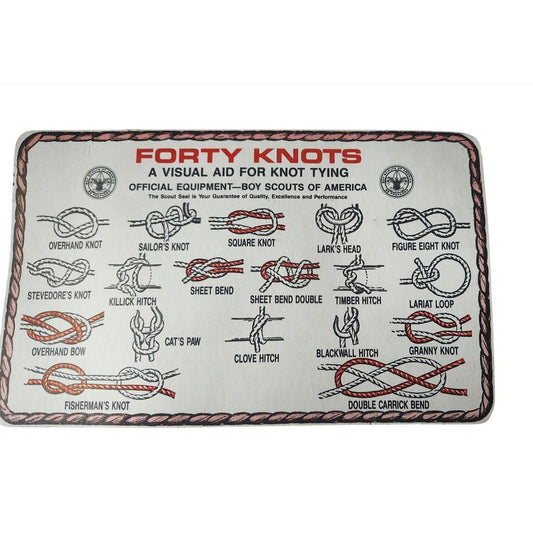Forty Knots Visual Aid For Knot Tying Card Official Boy Scouts Of America Durable Reference Tool