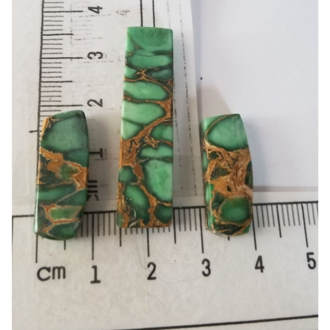 Gemstone Loose Set of 3  Dichroic glass 34  ct  68  gr 1 x 2. cm  3.5 x 3.5cm  Gold Green Black