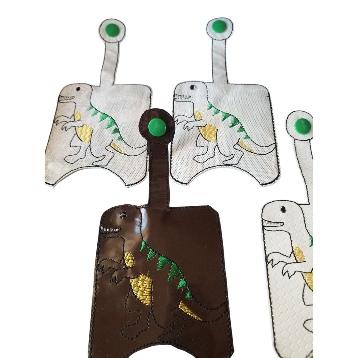 Bath & Body Works 1 oz Hand Sanitizer Set of 4 Dinosaur  Embroidered Faux Leather Holder
