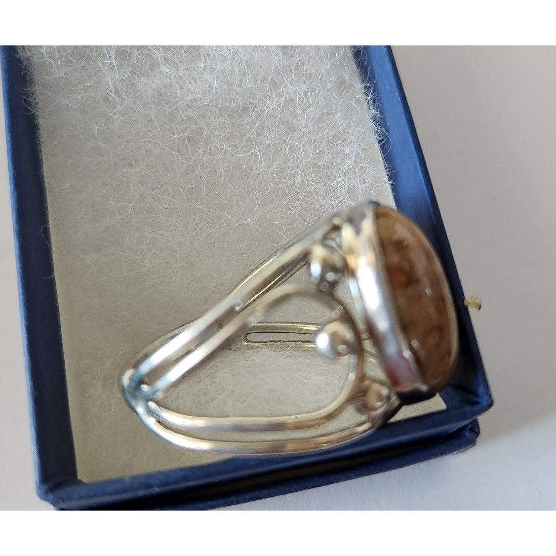 Ring Petrified Palmwood  Silver   Size 13 1/2  10 gr Stone 20 x 15 mm  Jerry Fran Harr