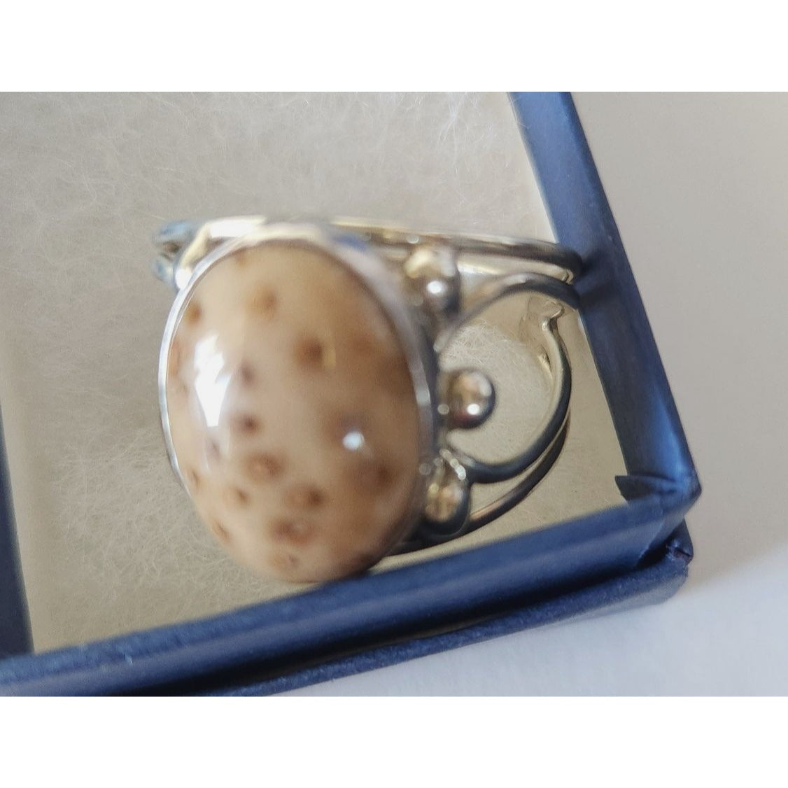 Ring Petrified Palmwood  Silver   Size 13 1/2  10 gr Stone 20 x 15 mm  Jerry Fran Harr