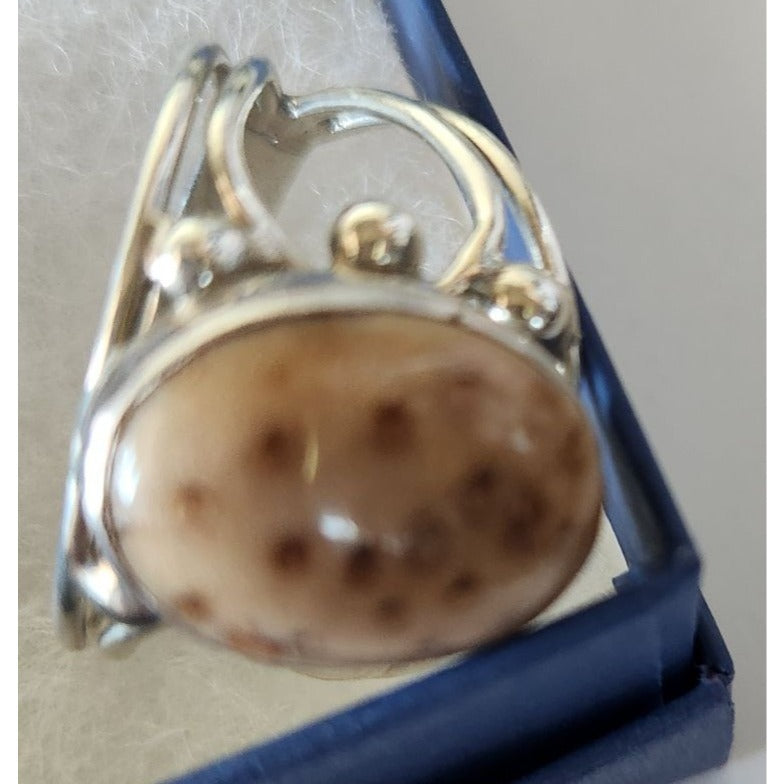 Ring Petrified Palmwood  Silver   Size 13 1/2  10 gr Stone 20 x 15 mm  Jerry Fran Harr