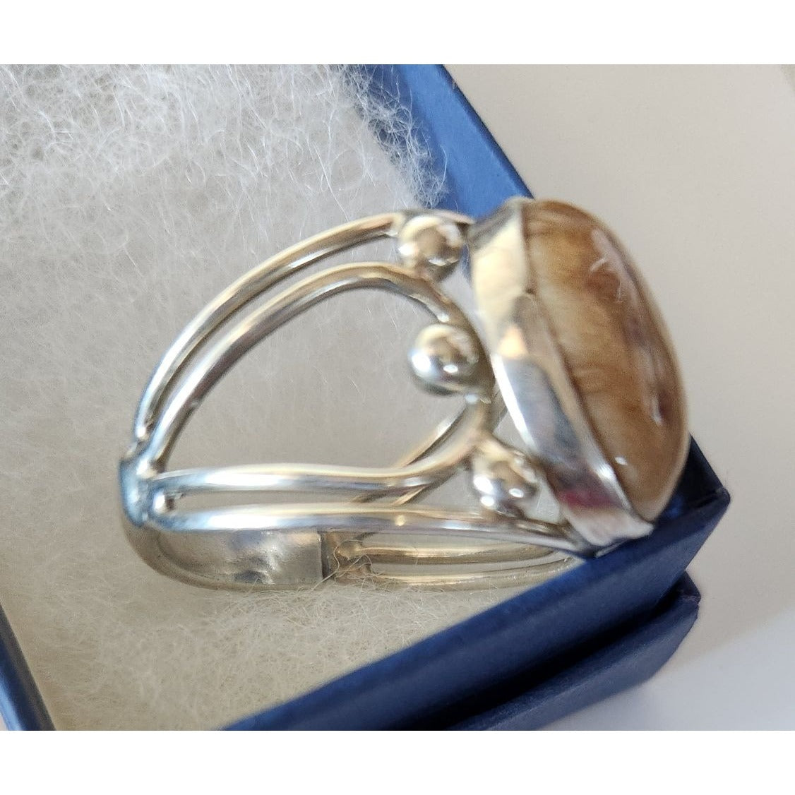 Ring Petrified Palmwood  Silver   Size 13 1/2  10 gr Stone 20 x 15 mm  Jerry Fran Harr