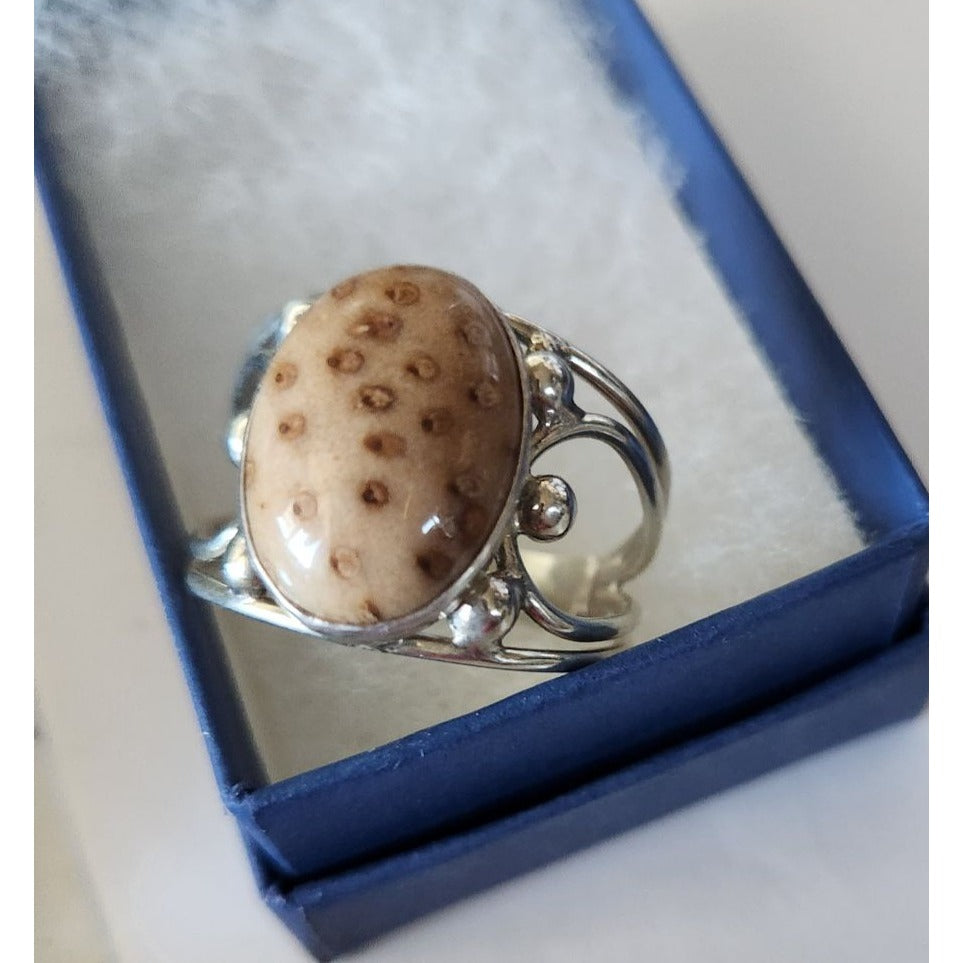 Ring Petrified Palmwood  Silver   Size 13 1/2  10 gr Stone 20 x 15 mm  Jerry Fran Harr