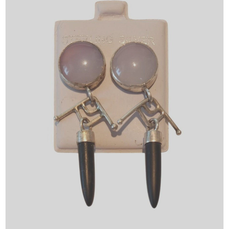 Earrings Blue Chalcedony Black Jade Silver Post Silver Drop 10gr  Jerry & Fran Harr