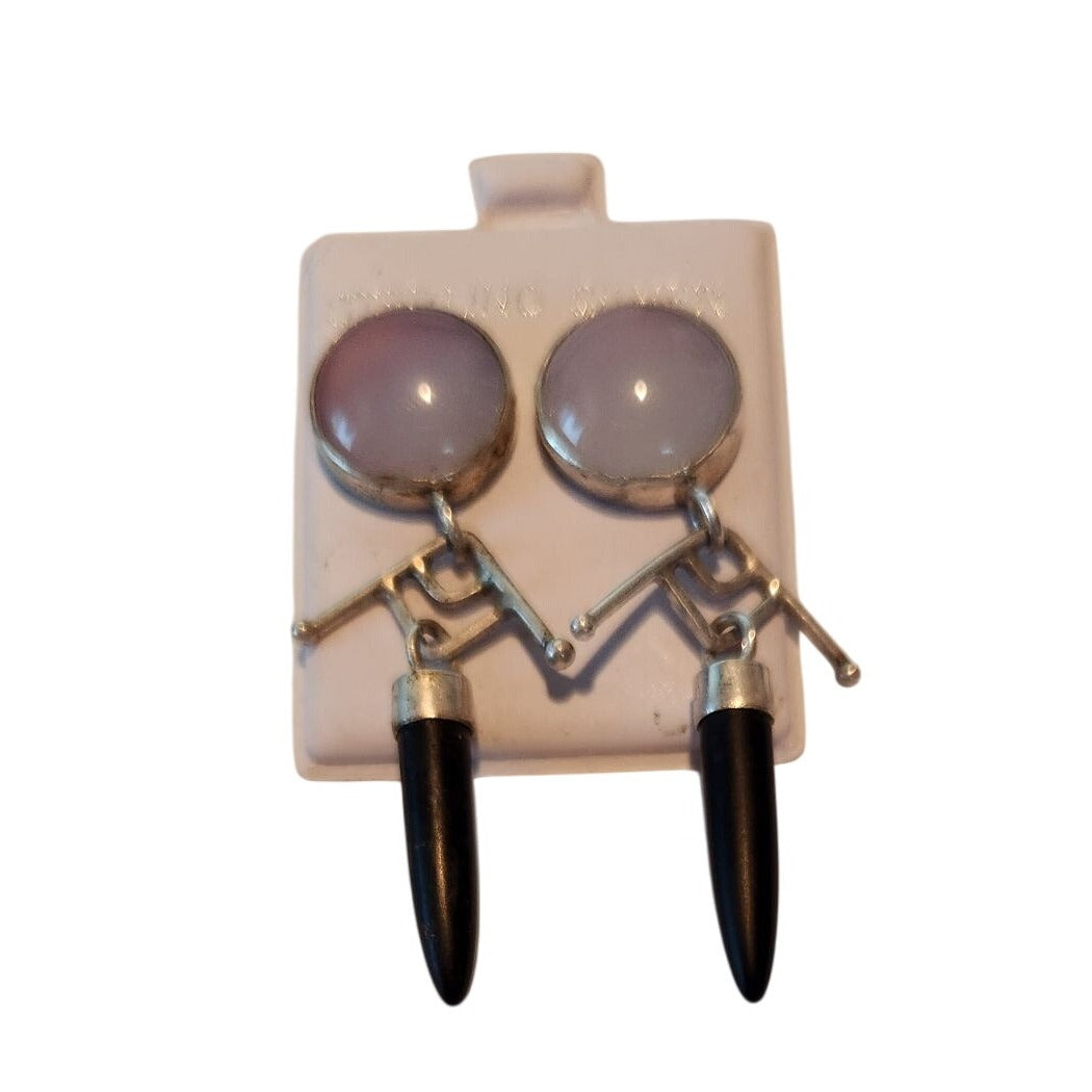 Earrings Blue Chalcedony Black Jade Silver Post Silver Drop 10gr  Jerry & Fran Harr