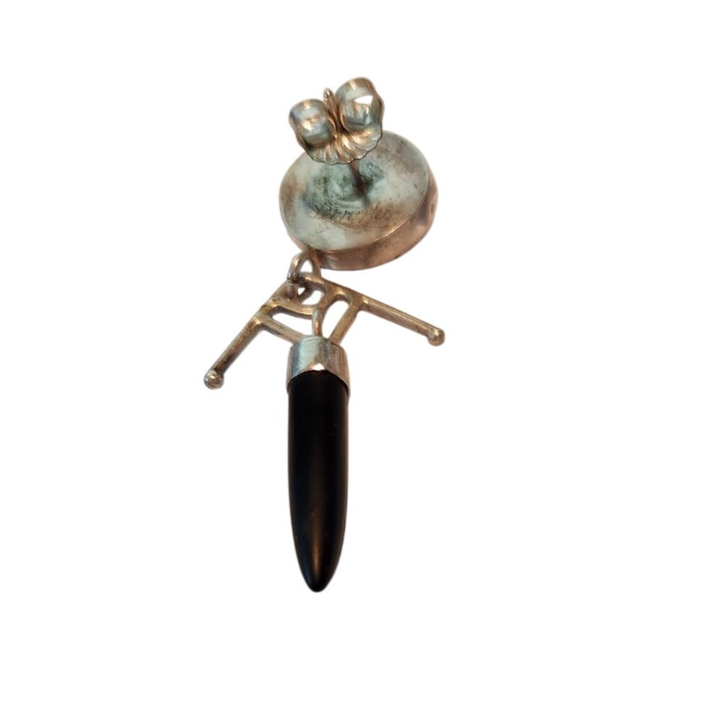 Earrings Blue Chalcedony Black Jade Silver Post Silver Drop 10gr  Jerry & Fran Harr