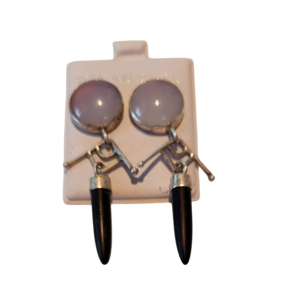 Earrings Blue Chalcedony Black Jade Silver Post Silver Drop 10gr  Jerry & Fran Harr