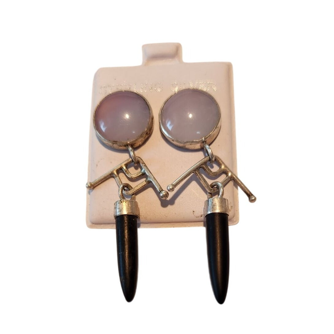 Earrings Blue Chalcedony Black Jade Silver Post Silver Drop 10gr  Jerry & Fran Harr