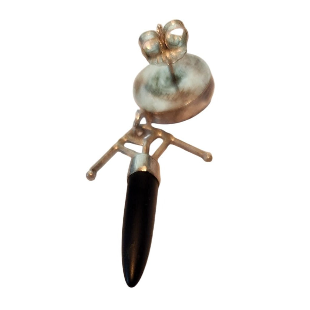 Earrings Blue Chalcedony Black Jade Silver Post Silver Drop 10gr  Jerry & Fran Harr