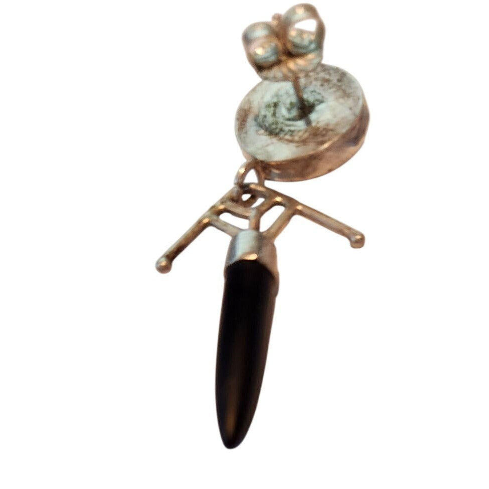 Earrings Blue Chalcedony Black Jade Silver Post Silver Drop 10gr  Jerry & Fran Harr