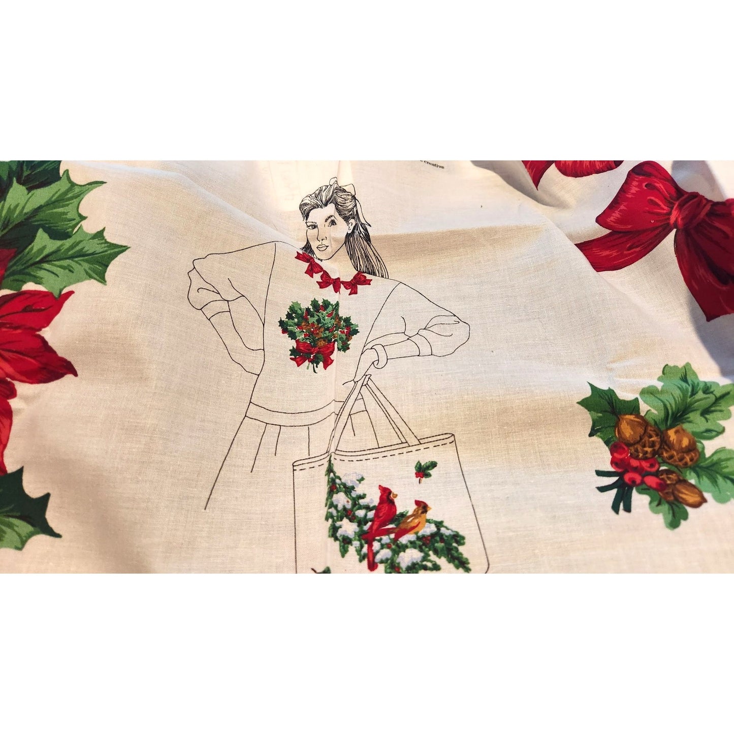 Craft Kit  Christmas Greenery Wearable Art Flowers Birds Ribbon Bows 46" x 36"