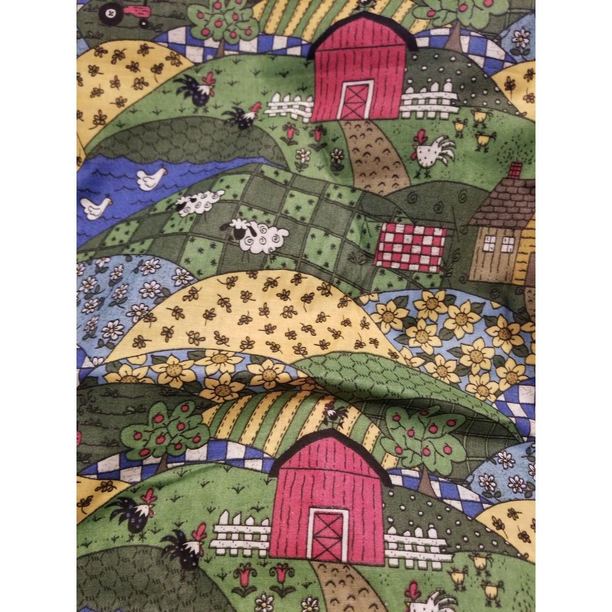Material Cotton Something To Crow About Fabric  Barn Chicken Tractor Ducks  44" x  44" Cotton