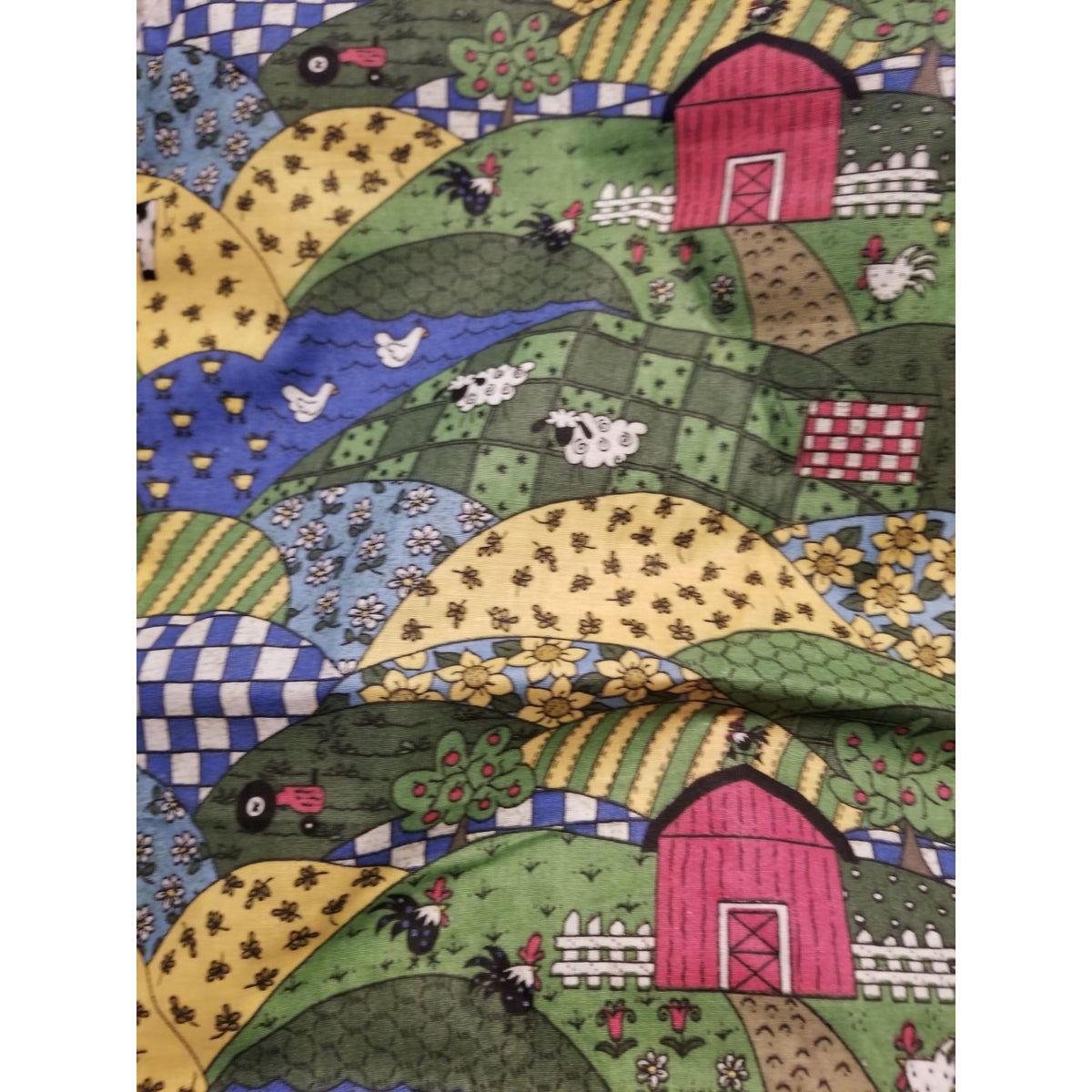 Material Cotton Something To Crow About Fabric  Barn Chicken Tractor Ducks  44" x  44" Cotton