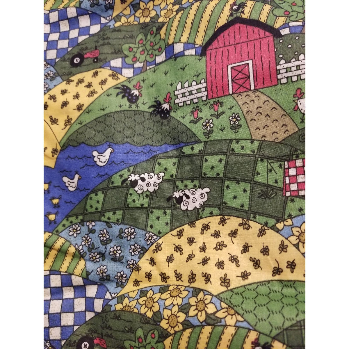 Material Cotton Something To Crow About Fabric  Barn Chicken Tractor Ducks  44" x  44" Cotton