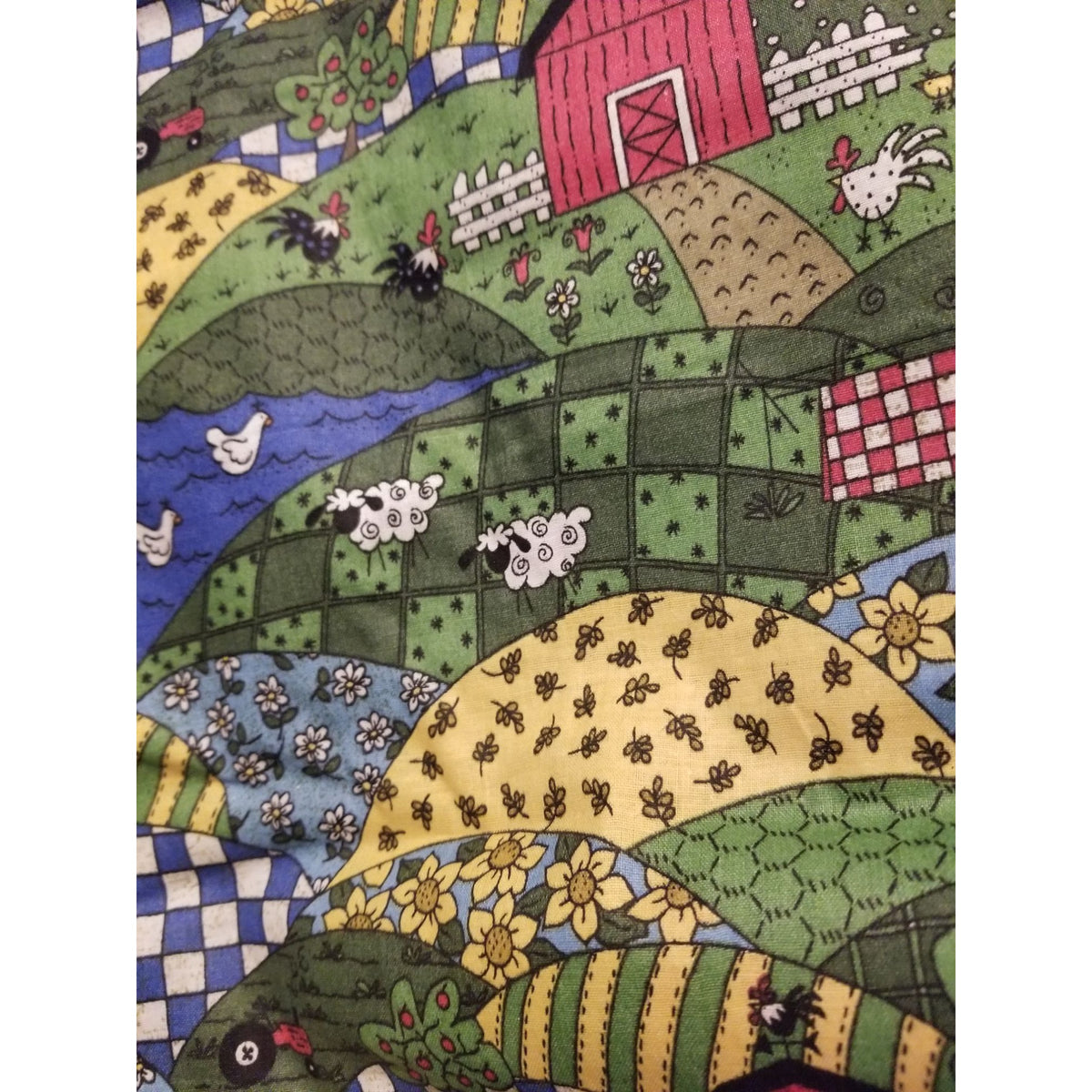 Material Cotton Something To Crow About Fabric  Barn Chicken Tractor Ducks  44" x  44" Cotton