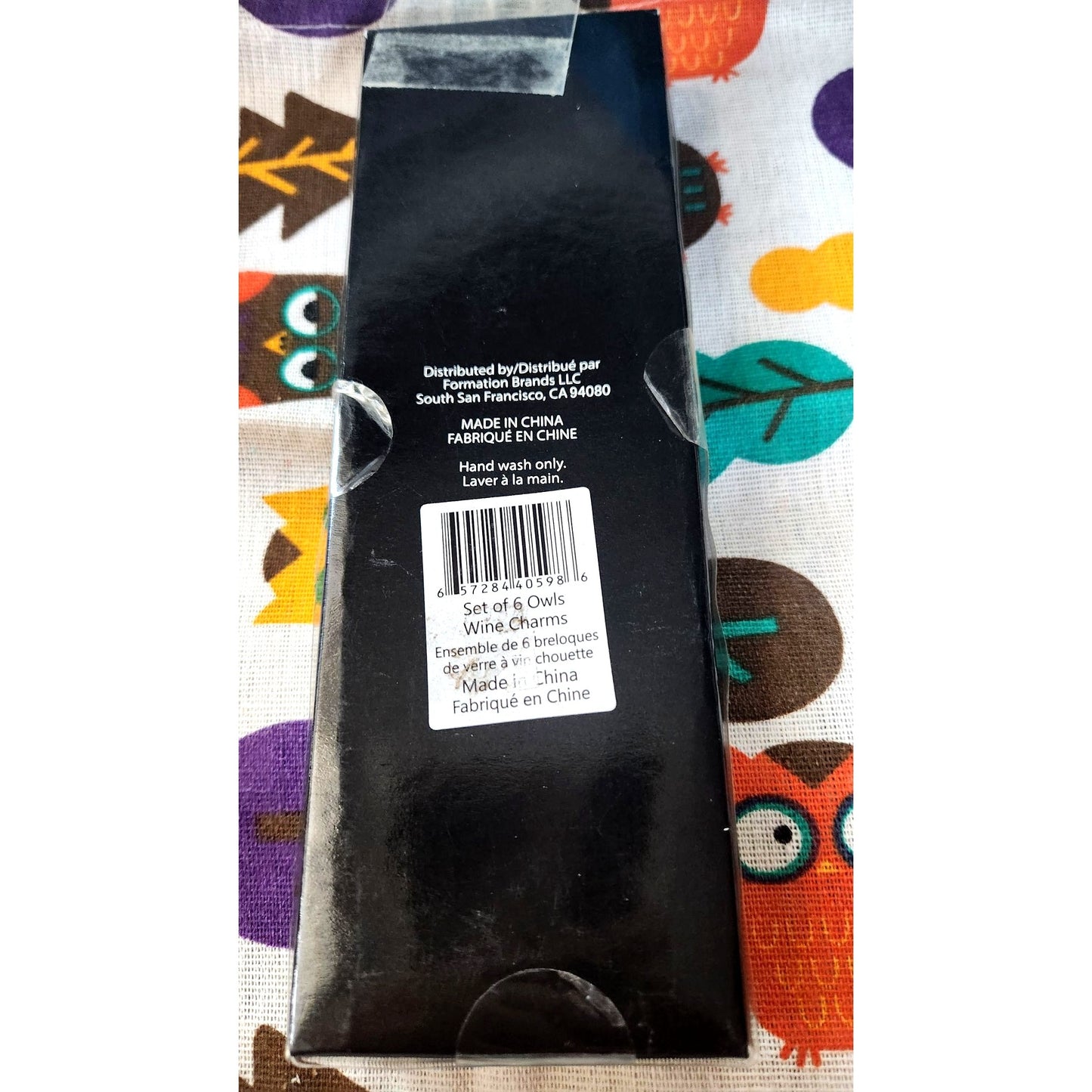 Wine charms Owl's Set of 6 Green Black Pink White Reusable Bag with Owl's 10 x 9 1/2 Draw String Top