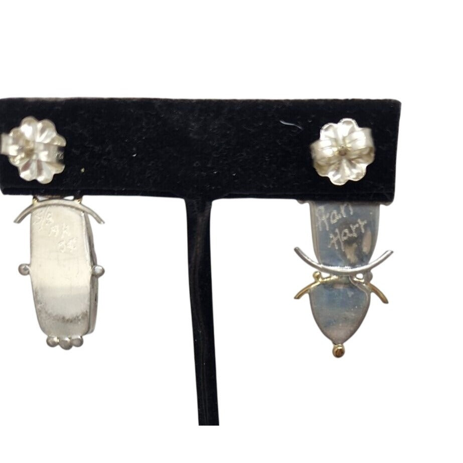 Earrings Amber & Jasper Earrings 9.3 gr  925 Silver 14k Gold Silver Post 40mm x 15mm Jerry & Fran Harr