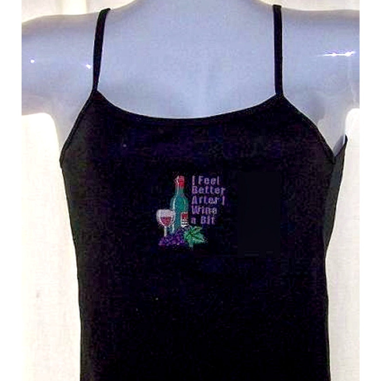 T-Shirt Spaghetti Straps Black Bella Size L Cotton I Feel Better After I Wine A Bit