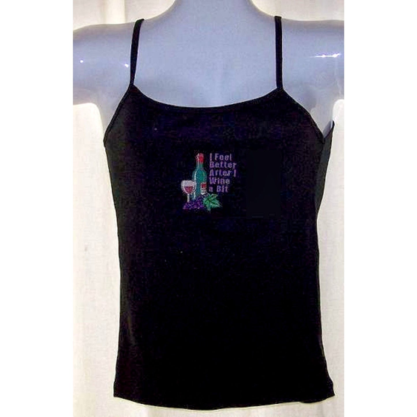 T-Shirt Spaghetti Straps Black Bella Size L Cotton I Feel Better After I Wine A Bit