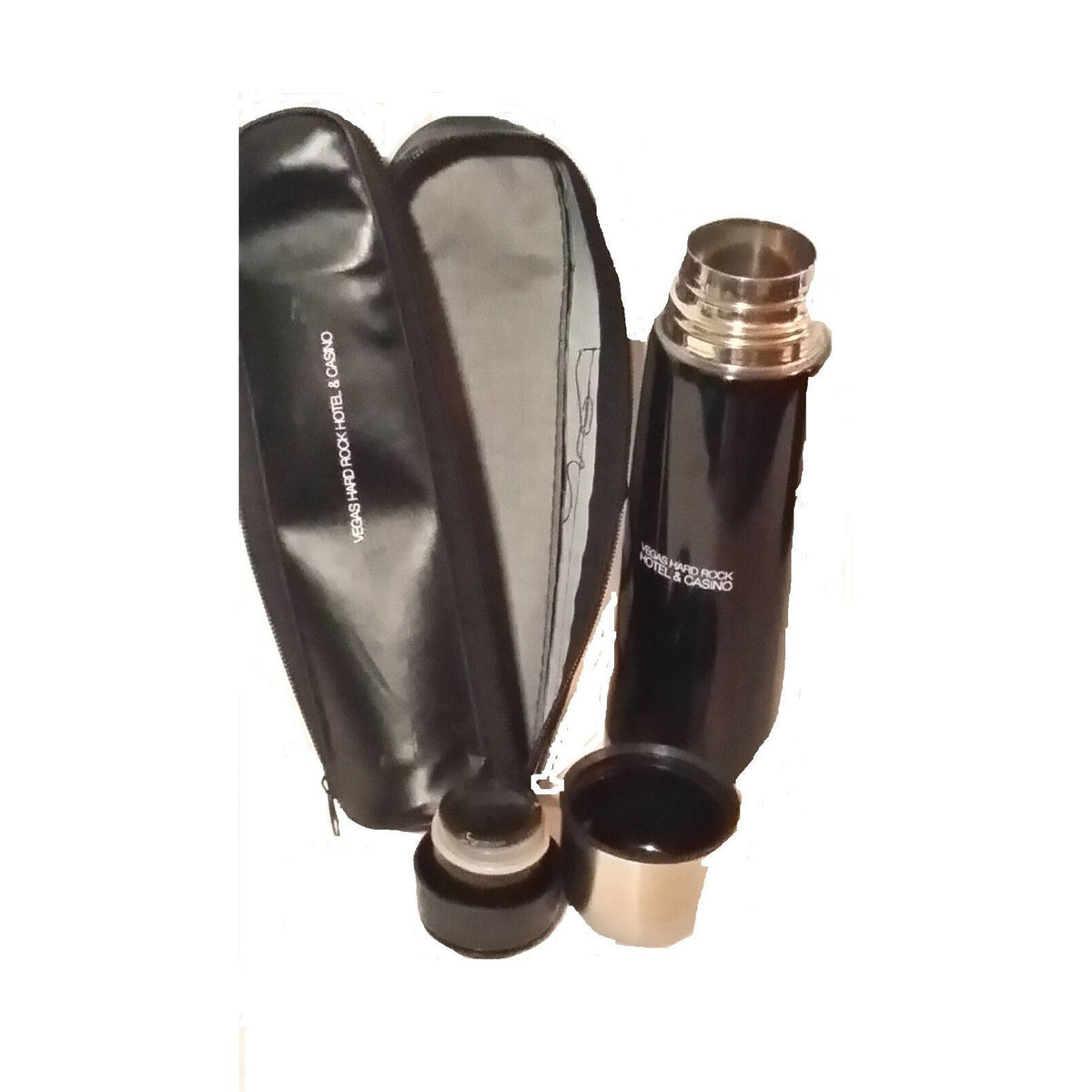 Kitchen Travel Mug Vegas Hard Rock Hotel Thermos Black Silver 16 oz Zipper case Straps
