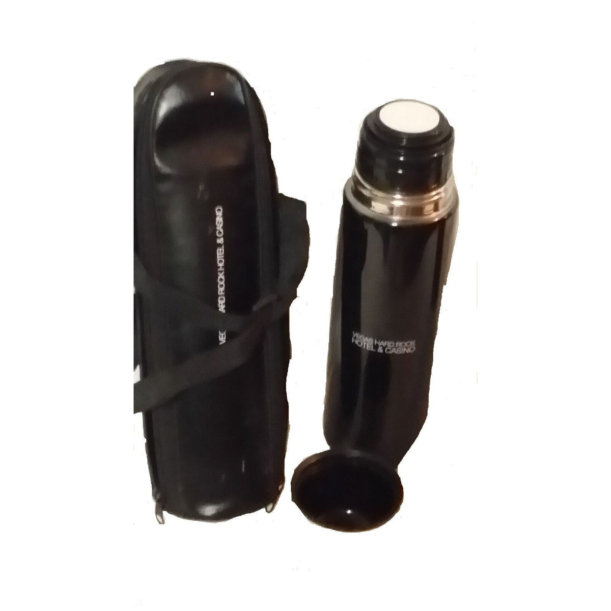 Kitchen Travel Mug Vegas Hard Rock Hotel Thermos Black Silver 16 oz Zipper case Straps