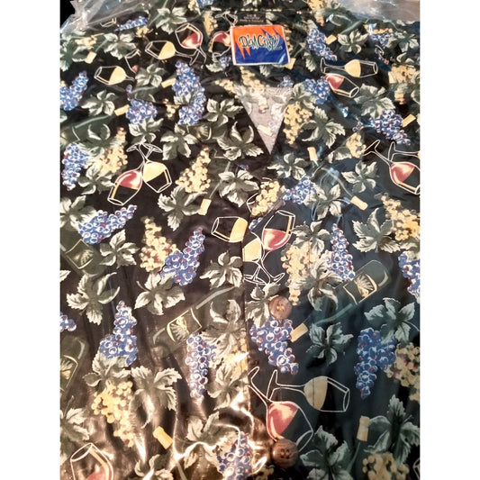 Dem"Crazy Original Shirt Men Small Wine Bottle Glasses Grapes Short Sleeve Button-Up  Shirt 100% Cotton