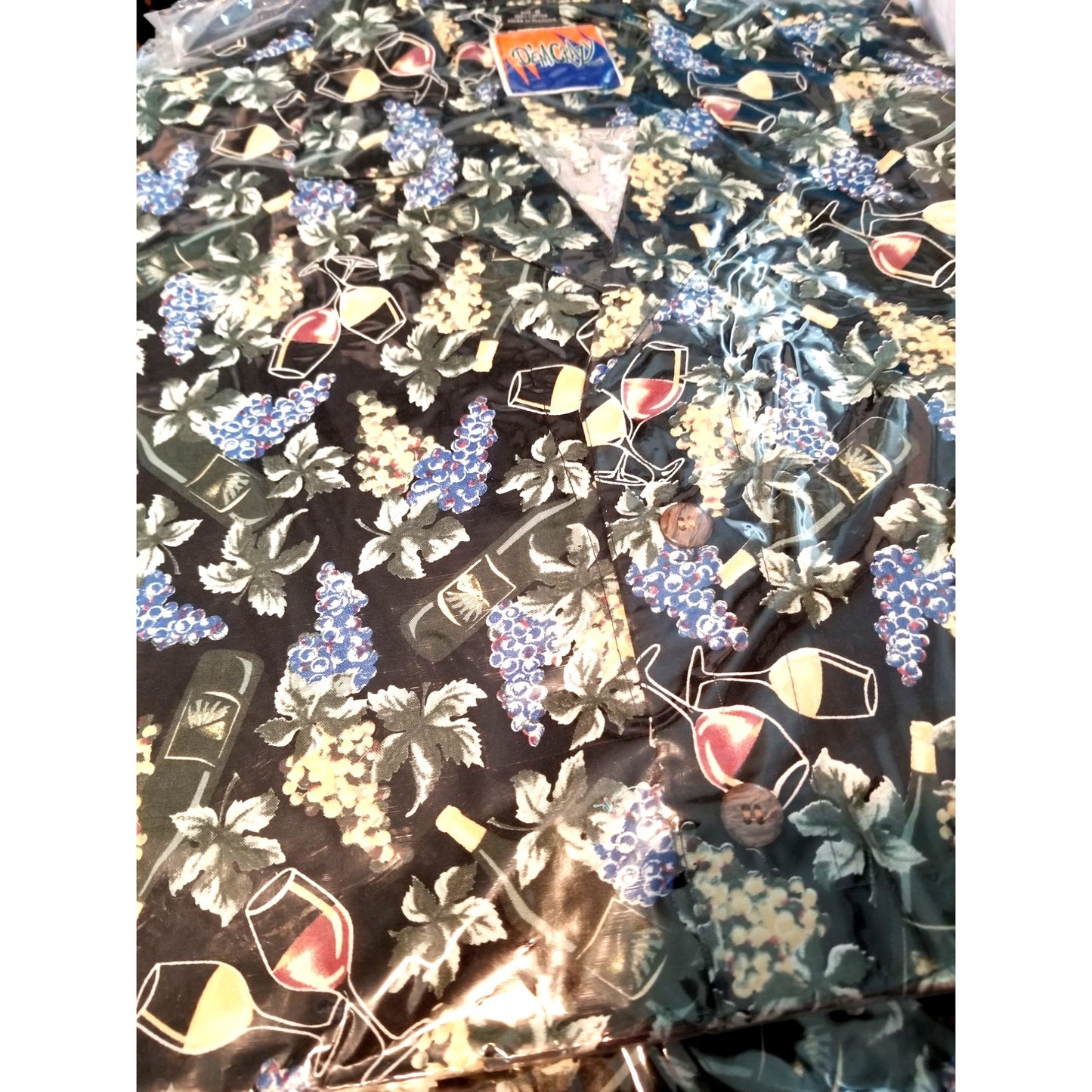 Dem"Crazy Original Shirt Men Small Wine Bottle Glasses Grapes Short Sleeve Button-Up  Shirt 100% Cotton